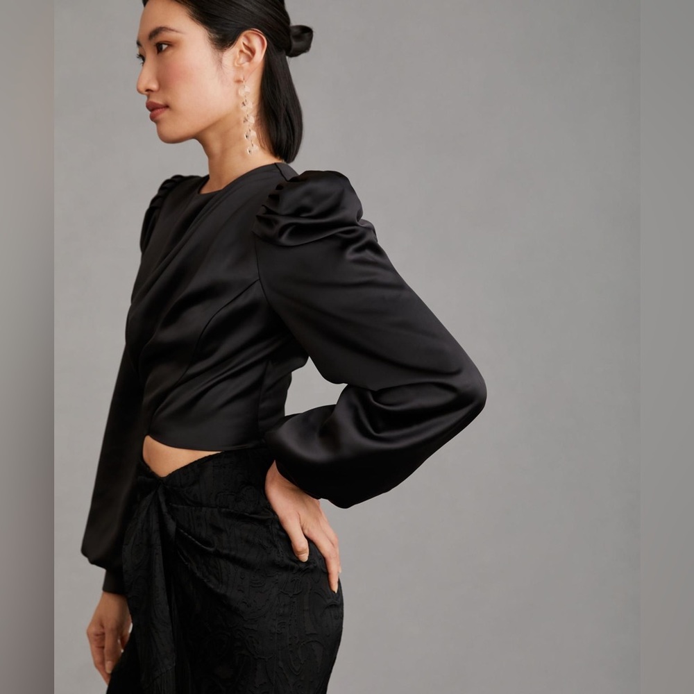 ✨ Anthropologie Puff-Sleeve Top Sz LP - Picture 3 of 5